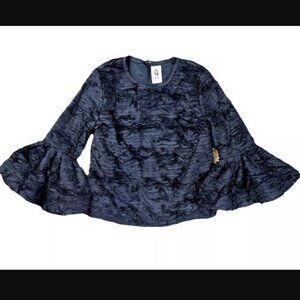 Queen Bee Beverly Hills Formal Top Size Large Black Bell Sleeve Dramatic Layers